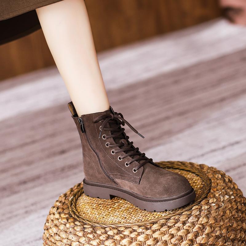 

New Leather British Frosted Leather Women s Medium Heel Flat Short Women s Hole Martin Women s 40