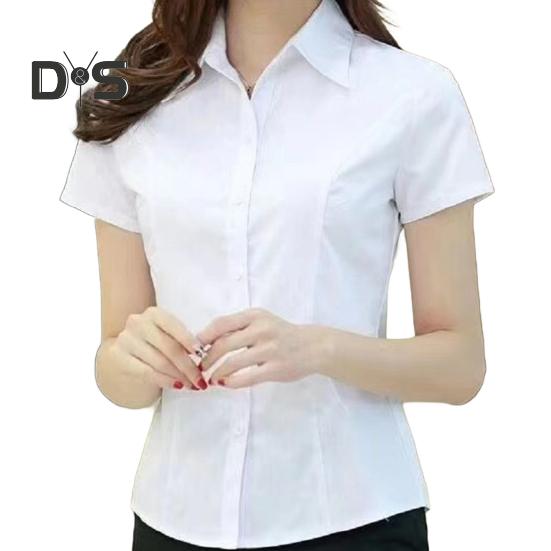 Women Shirt Lapel Short Sleeve Buttons Placket Shirt Tops Solid Color Slim Fit Office Business Shirt Workwear