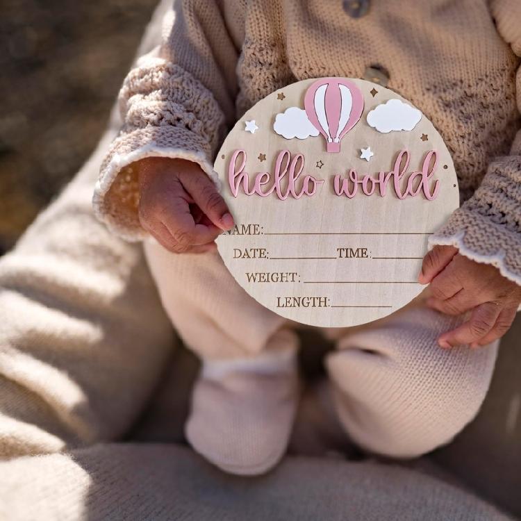 Anpassbare Neugeborenen Erinnerungsplakette Hallo Welt Baby Willkommensschild Kinderzimmer Wanddekorationen zur Geburtsanzeige