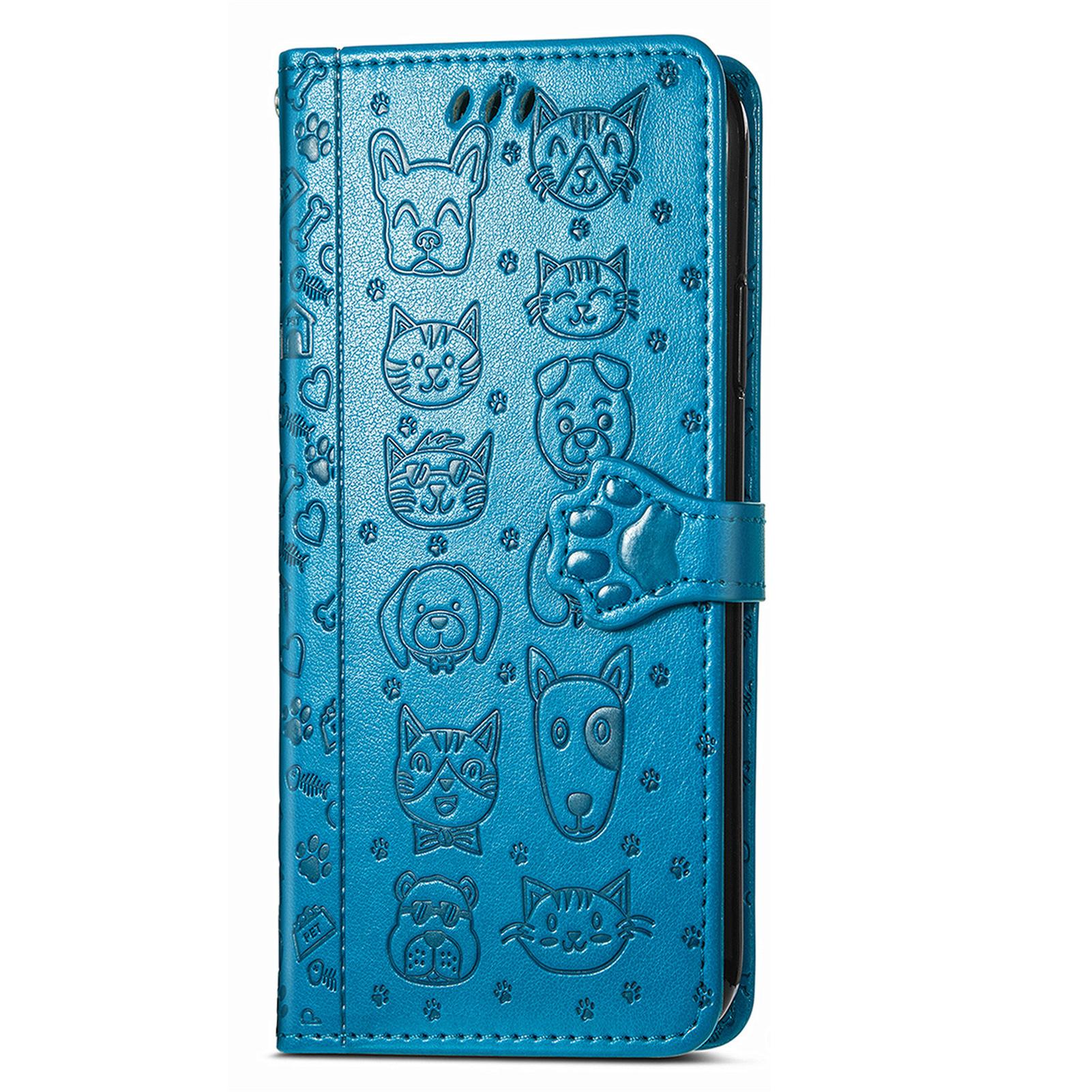 Leather Wallet Flip Case for Realme Narzo N53 N63 50 5G, Cat and Dog Embossed, phone Cover realme Narzo N63 синий