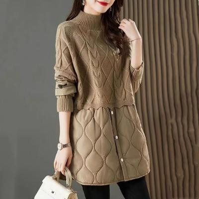 Damen Herbst- und Winter-Mittelange Dicke Warme Langärmlige Splicing-Tops