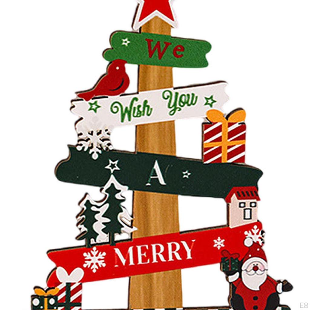 Wooden Christmas Tree Sign Plaque Small Xmas Desk Ornament for Bedroom Bookshelf