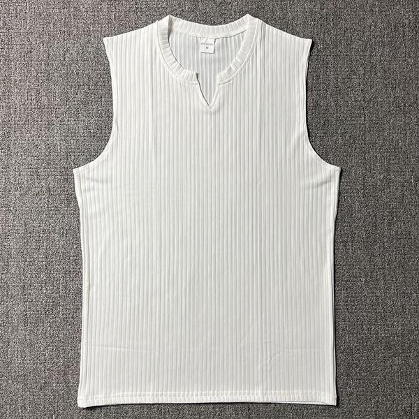 New Men Summer Tank Top Solid Color Sleeveless Vest Tops Gym Fitness Workout Clothes V-Neck Athletic Shirt Muscle Training Bodybuilding Tank Tops