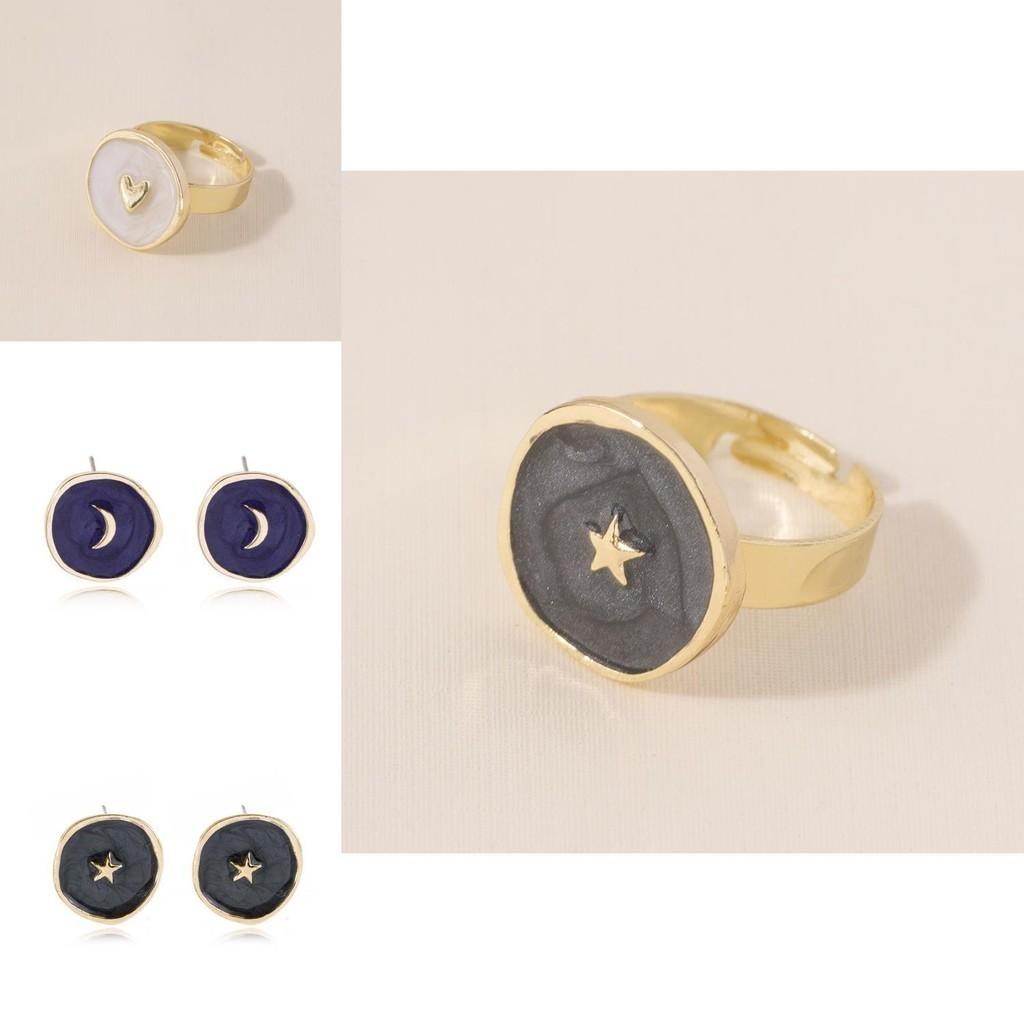 Trendy Alloy Heart Star Moon Earrings And Rings With Fashion Plated Necklace