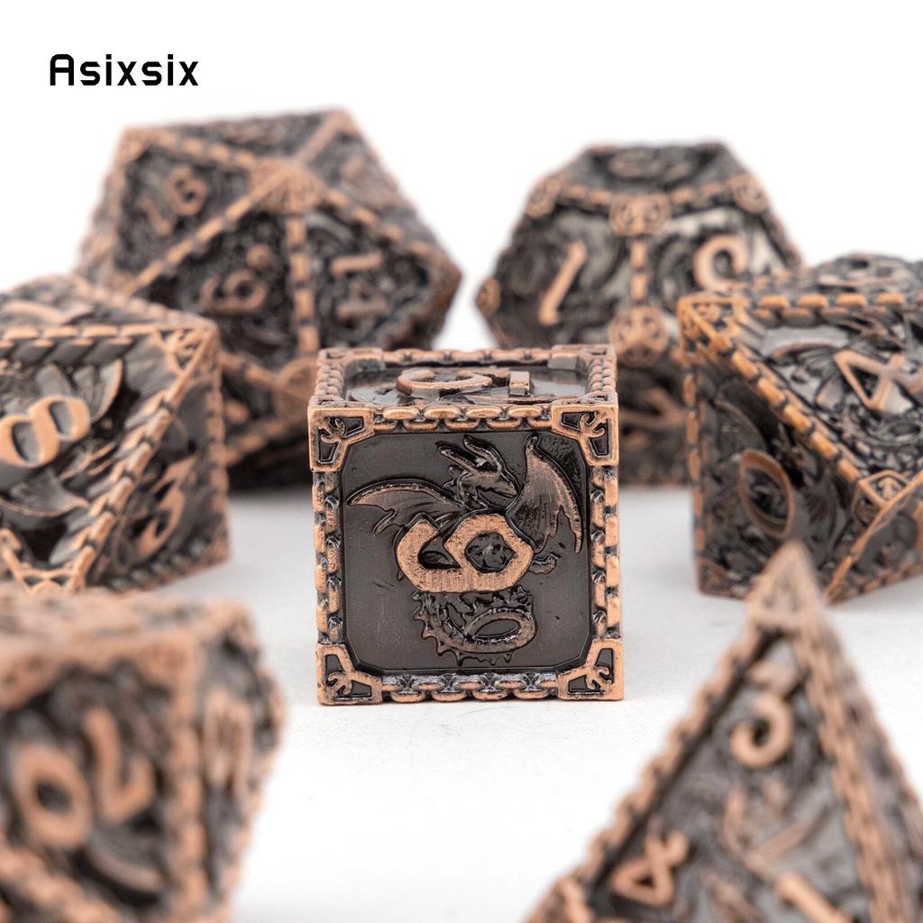 7 Pcs Copper Dragon Metal Dice Solid Metal Polyhedral Dice Set Suitable for Role-Playing RPG  Board Game Card Game