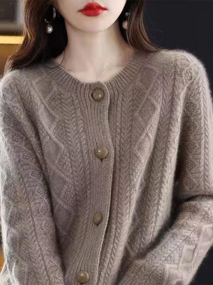 2025 Women's Thick Knit Round Neck Cardigan - Autumn/Winter Collection