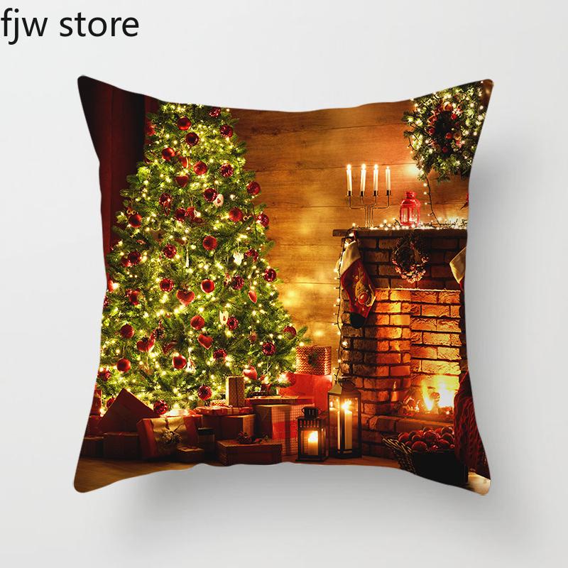 Weihnachten Neujahr Dekorative Kissenhülle Baum Kamin Druck Überwurf Sofa Stuhl Kissen Heimdeko