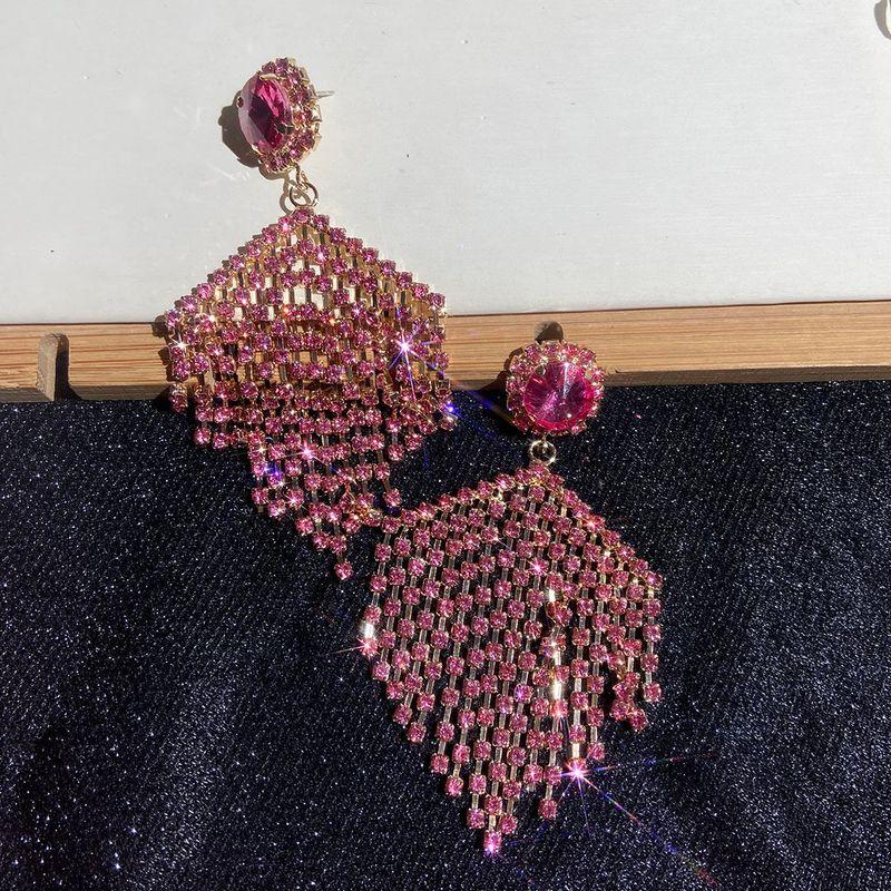 

Jiao Jiao Same Geometric Rose Red Stud Earrings Pink Rhinestone Tassel Drill Chain Exaggerated Earrings Fashion Face Slimming Earrings 925 Silver Needle (Worn with Pierced Ears)