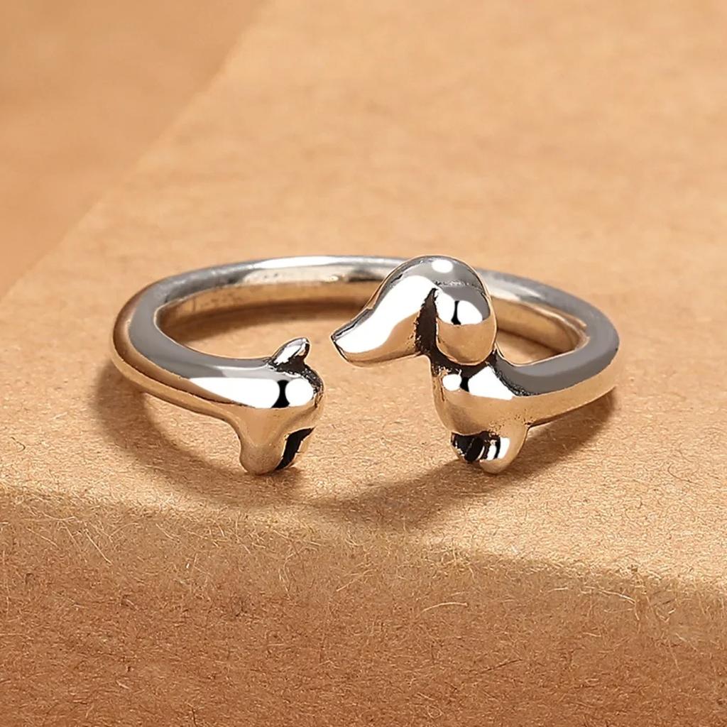 New Cute Dachshund Dog Simple Silver Adjustable Rings Original Open Sausage Dog Pet Rings for Women Vintage Animal Jewelry