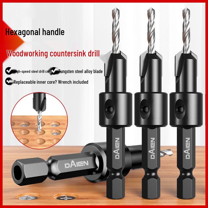 90° Hex Shank Woodworking Countersink Drill Bit for Deep Pilot Holes & Self-Tapping Screws