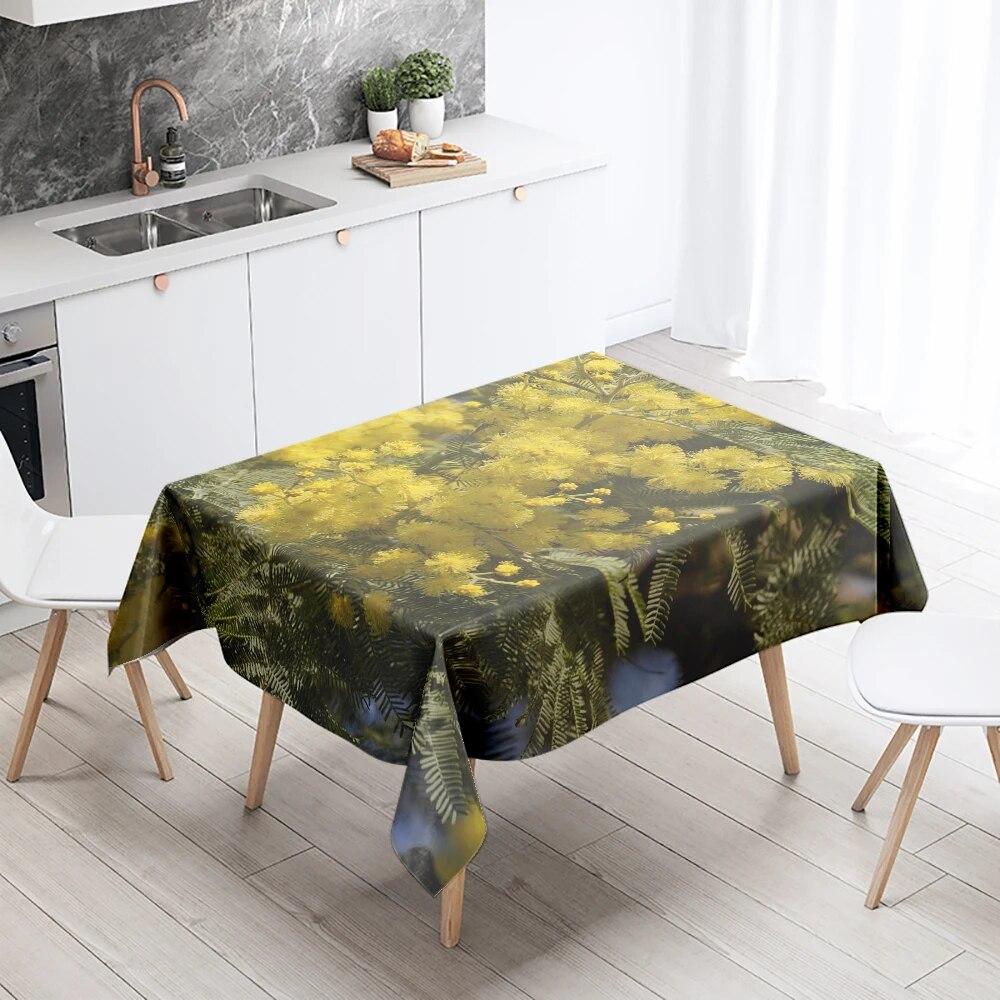 Yellow Floral Tablecloth Stain Resistant Waterproof Rectangular  Kitchen Table Decoration Home Decor