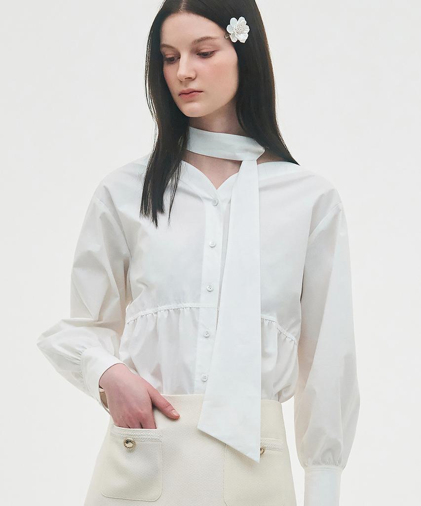Limekeu Tie Shirring Blouse White