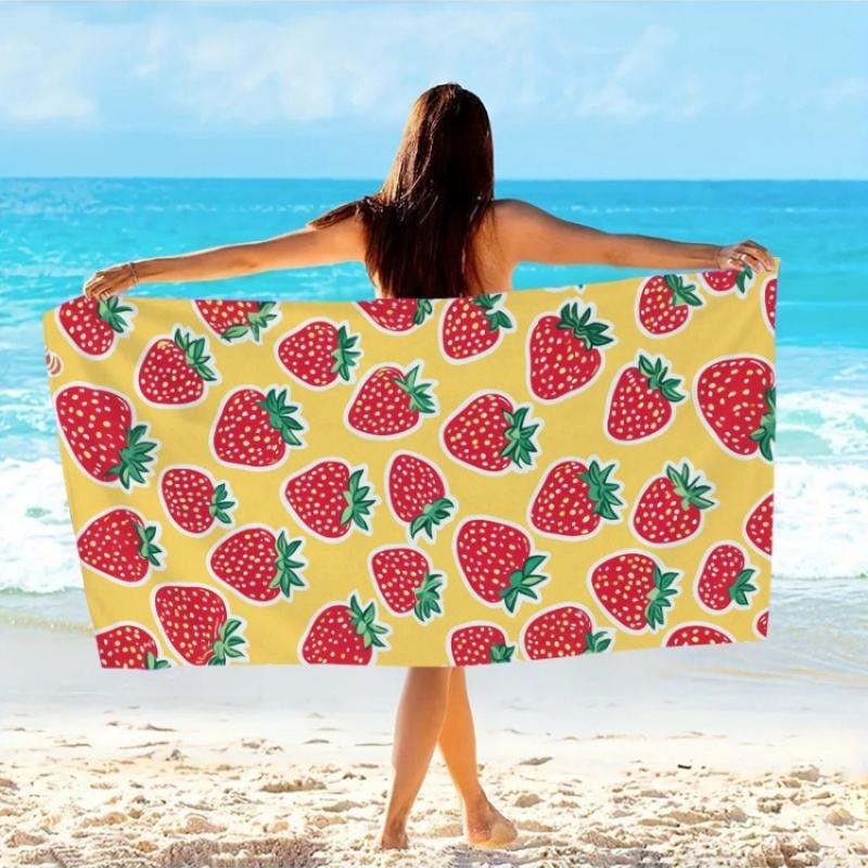 

1pc Extra Large Bath & Beach Towel Quick-Dry Microfiber Towel with Strawberry Fruit Pattern in Yellow,Soft Large Towel for Pool W40*H60(CM)