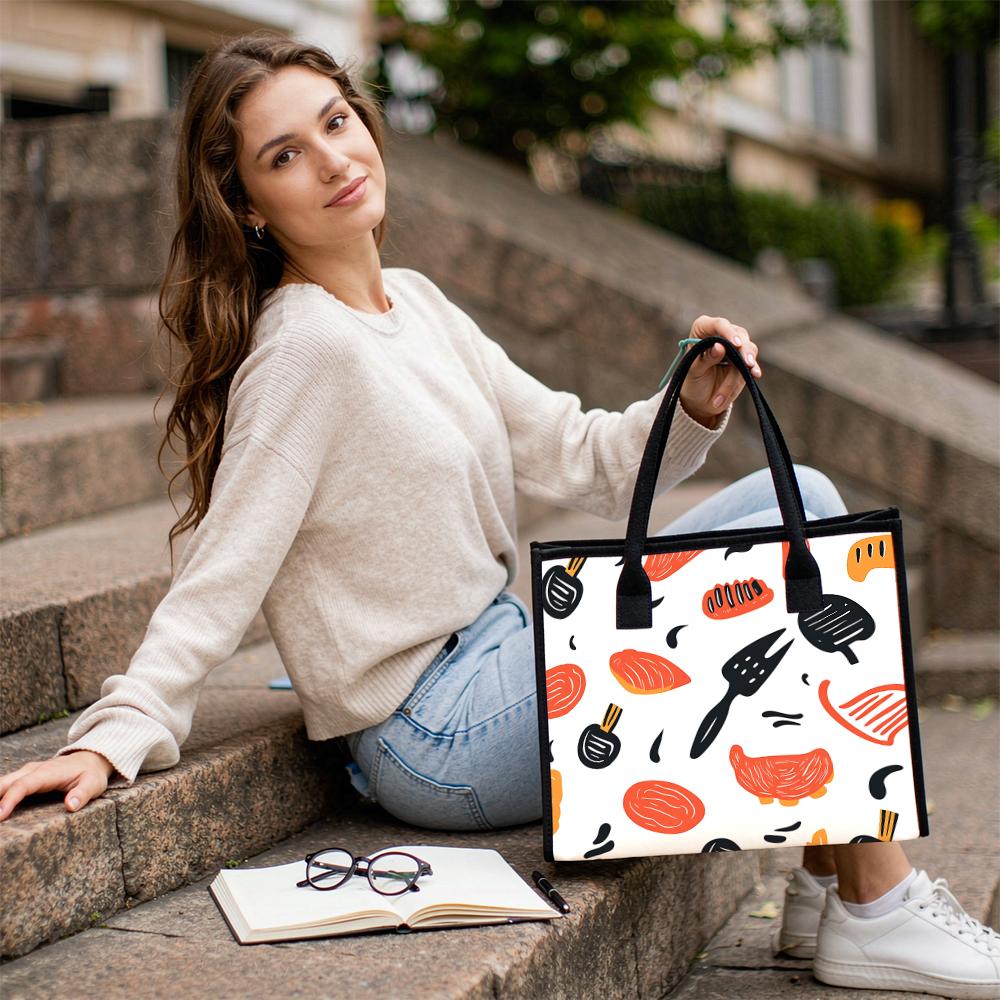 Kitchen Themed Printed Fashion Canvas Tote Bag Casual Large Capacity Daily Carry Handbag