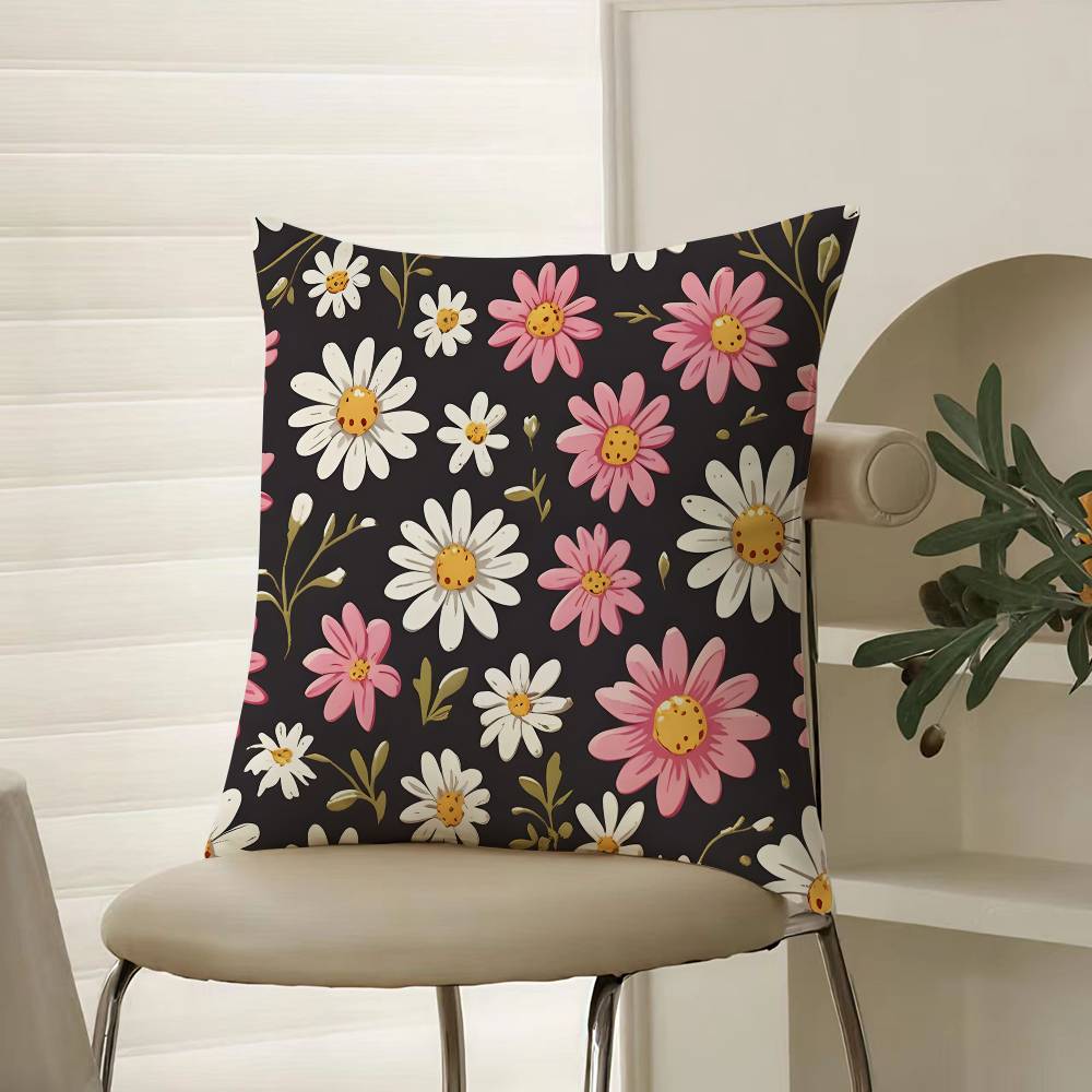 Bright And Elegant Single Printed Flowers Pillow Case Comfort Sofa Bed Silky Elegant Invisible Zipper Decorative Cushion Cover