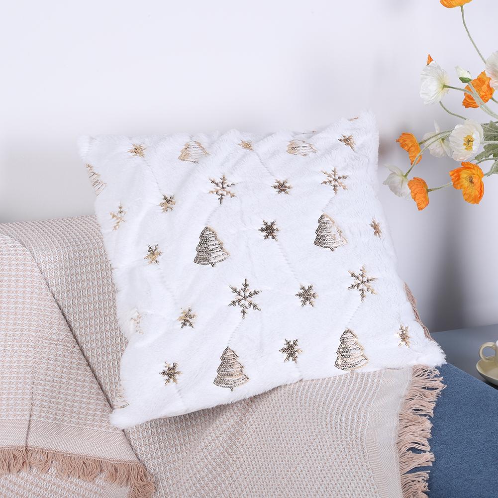 Christmas Pattern Throw Pillow Cover Soft Faux Fur Xmas Tree Snowflake Cushion Cover for Winter Holiday Decoration