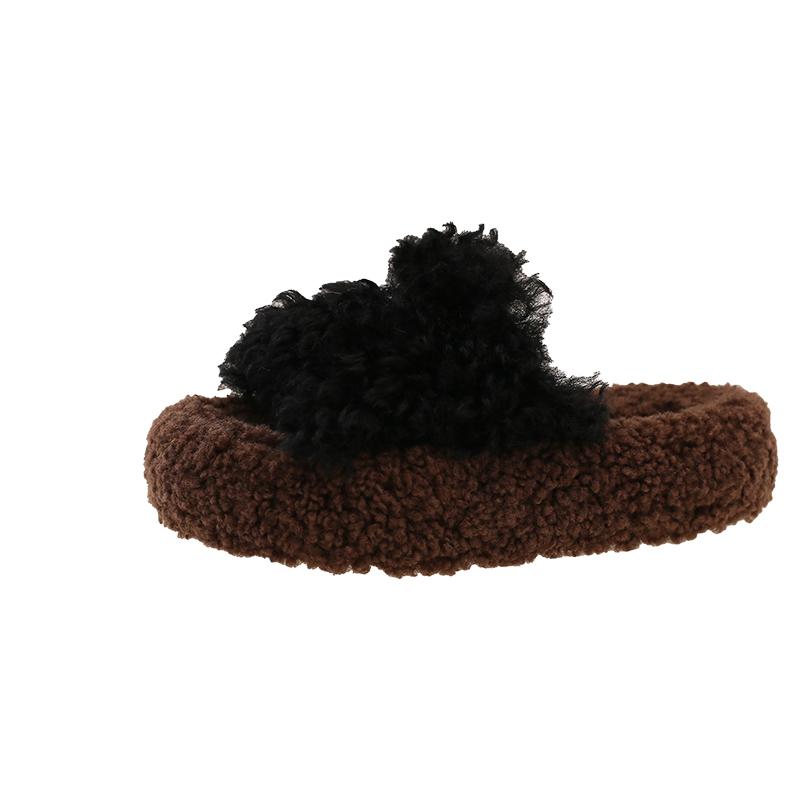 Fashion Curly Wool Slippers Women Lambs Fur Shoes Thicken Soled Platform Slides Ladies Woolen Pantufa Shearling Loafers Furry Shoes