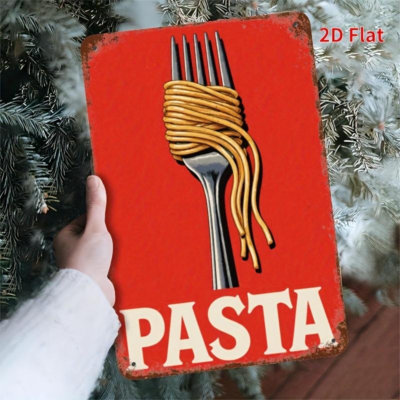 Humor D Flat Italian Pasta Fork Metal Sign Paing Vintage Style Wall Art Suitable for Bar Cafe Beach Villa Backyard