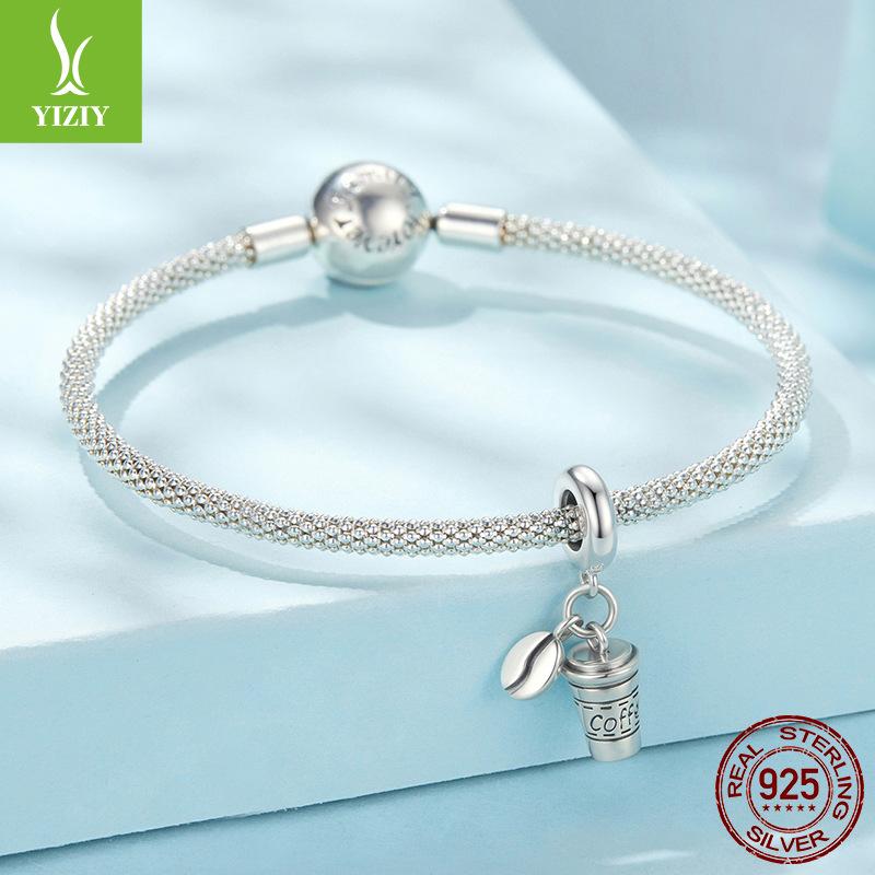 S925 Silver Coffee Cup Pendant Diy Beaded Bracelet Accessories Light Luxury Niche S925 Sterling Silver Loose Beads