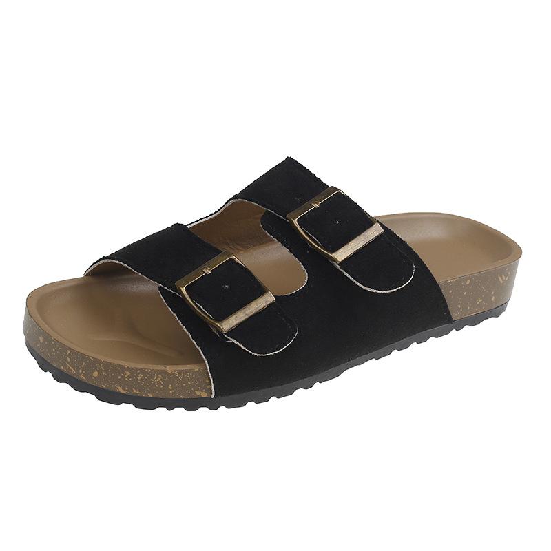 British style retro buckle slippers women's summer wear 2025 new Korean version of one-word drag beach shoes cool slippers