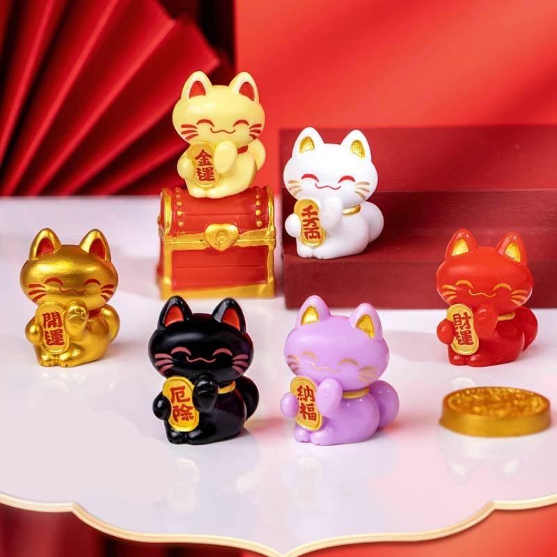Adorable Resin Lucky Cat Figurines For Car Desktop Decor In Multiple Colors Cute Lucky Cat Resin Craft For Diy Decoration