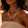 Yue Shi 18K Gold Plated Stainless Steel Diamond Rhombus Necklace and Bracelet Set