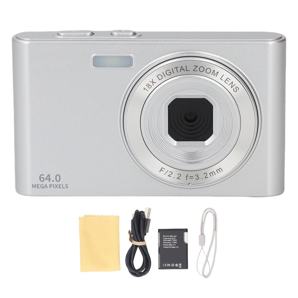 Retro Camera 4K Video 64MP Photo 18X Digital Zoom Student Camera for Travel Photography Silver