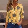 Women's T-Shirt Print Button 3/4 Sleeve Daily Weekend Fashion Basic V-Neck Regular Top