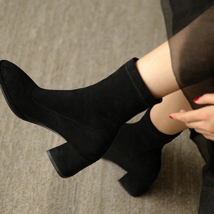 High-heeled Shoes with Fur-lined Short Boots - New Autumn-winter Style Thick-soled Boots for Women