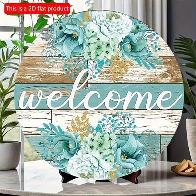 2D Flat 20*20cm1pc Vintage Welcome Elegant Flower Sign Round Wooden Decor, Graceful Fresh Flower Sign for Home Room Farmhouse Bar Cafe Wall Ornament