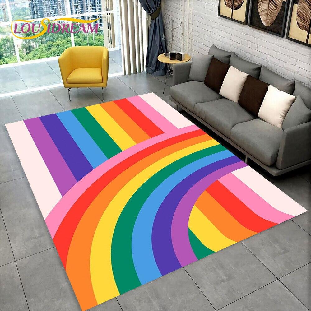 Illusion Regnbue Kromatisk Farge Områdeteppe, Teppe for Hjem Stue Soverom Sofa Dørmatte Dekor, barn Sklisikker Gulvmatte 3D