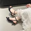 2025 Summer New One-word Strap Open-toe High Heels Women's Shoes Banquet Solid Color Sandals Summer French Temperament Knot