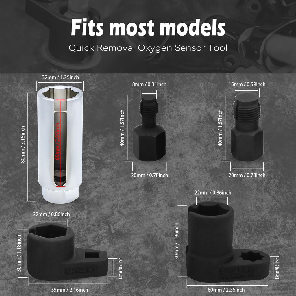 5pcs/set Oxygen Sensor Wrench Kit for Automotive O2 Socket Removal Install Offset Vacuum Sensor Socket Thread Chaser Hand Tool