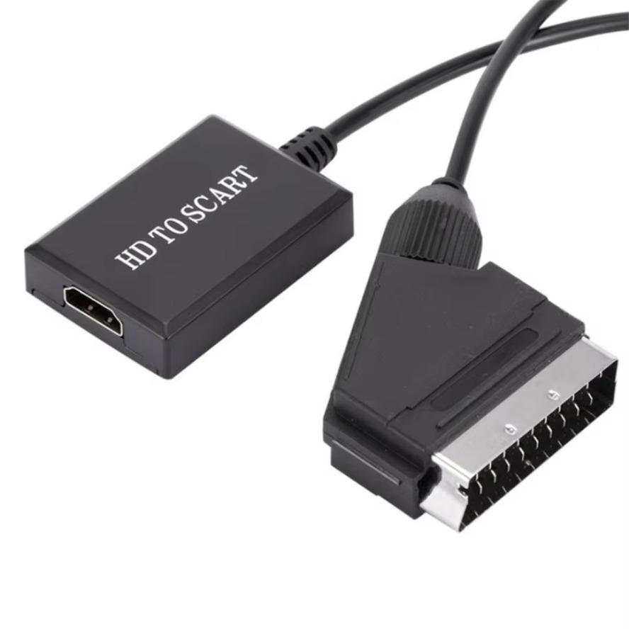 1080P HDMI-compatible To SCART Video Audio Upscale Converter Adapter for HD TV DVD for Sky Box STB Plug and Play DC Cable