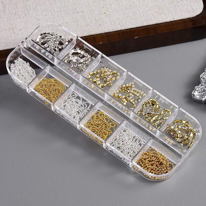 1 Box Metal Chain Nail Art Charms Multi-Shape Golden Silvery Rose Gold Black Nails Chain Diy Nail Supplies Manicure Accessories
