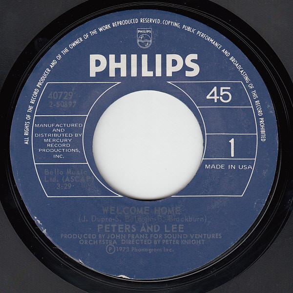 

7inch Record PETERS & LEE - Welcome Home 40729 Philips 1973 US Rock Used