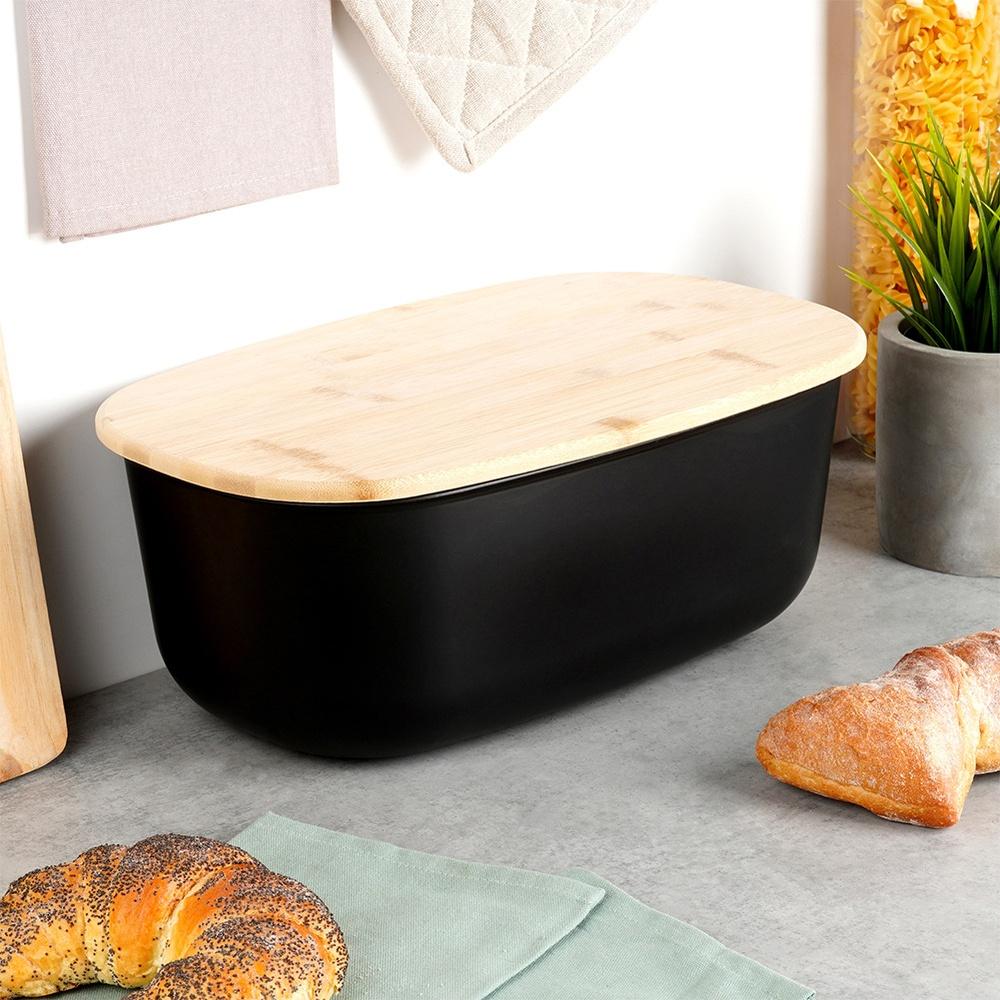 Large Bread Bin for Bread Rolls with Bamboo Board Kitchen