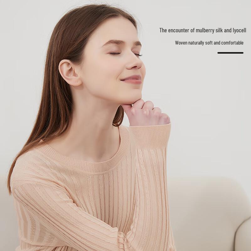 Hengyuanxiang Damen Seidenmischung Zopfmuster Langarm T-Shirt