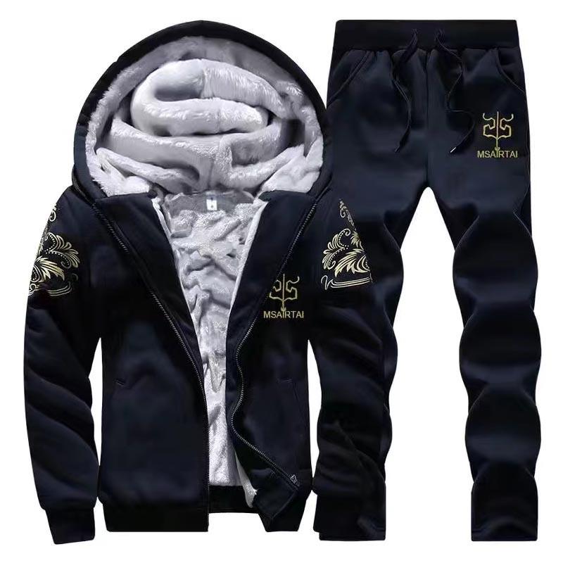 Tuta casual da uomo, più velluto ispessimento sportivo tuta casual taglia grande L-4XL giacca isolante ispessita parka