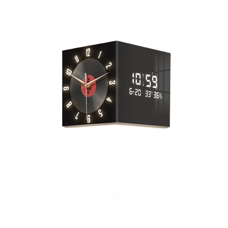 Retro Dual-Sided Wall Clock Vinyl-Style Silent Mechanism Calendar Clock with Perpetual Digital Display for Home Decor
