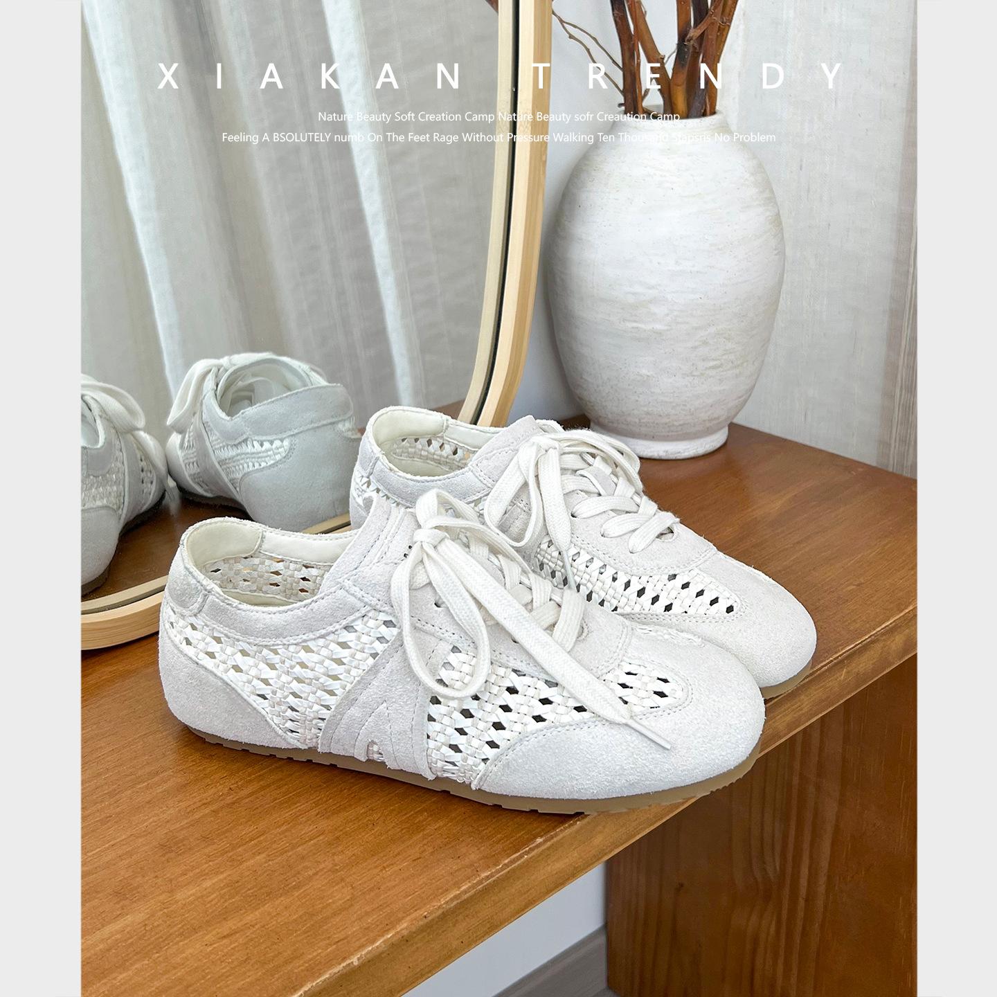 

Lovanson~ 4cm~ Bohemian woven German training shoes women s 2025 summer breathable mesh shoes versatile casual shoes 35 бежевый