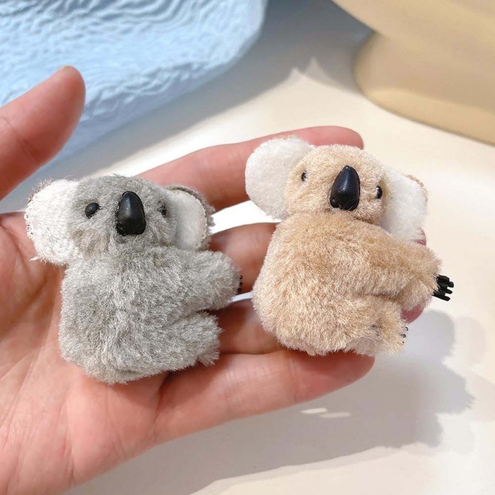 2Pcs Plush Koala Hair Clips, Cute Stuffed Animal Hair Clips, Small Koala Bear Hair Claw Bangs Clip Irregular Hair Clamps Hairpin Hair Accessories