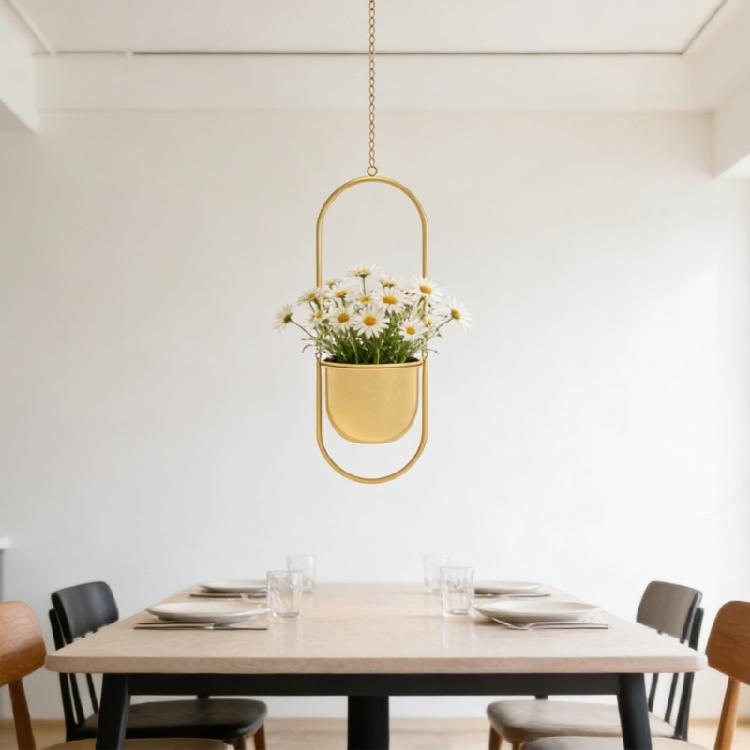 Minimalists Golden Hanging Planter With Adjustable Chain Corrosions Resistant for Home Office Decoration
