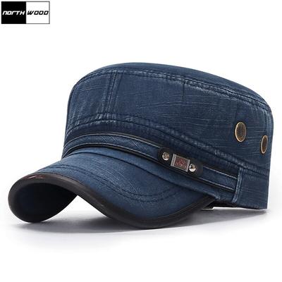 [NORTHWOOD]Flat Top Military Hat Cotton Snapback Cap Men Women Vintage Baseball Caps Dad Hats Flat Top Cap