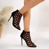 Sexy Fish Head High Heel Fine Heel Hollow Rivets Back Zipper Female Sandals Large Size Roman Women's Shoes