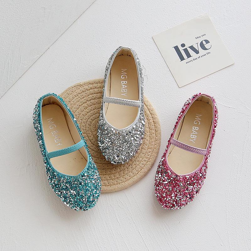 2025 Spring Girls' Sequined Leather Princess Shoes: Candy Colors, Korean Style, Soft Sole, Breathable.
