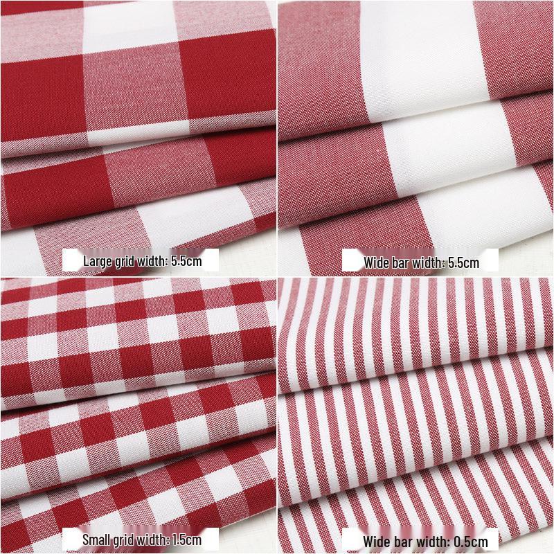 Plaid Cotton Linen Tablecloth and Cushion Fabric Set