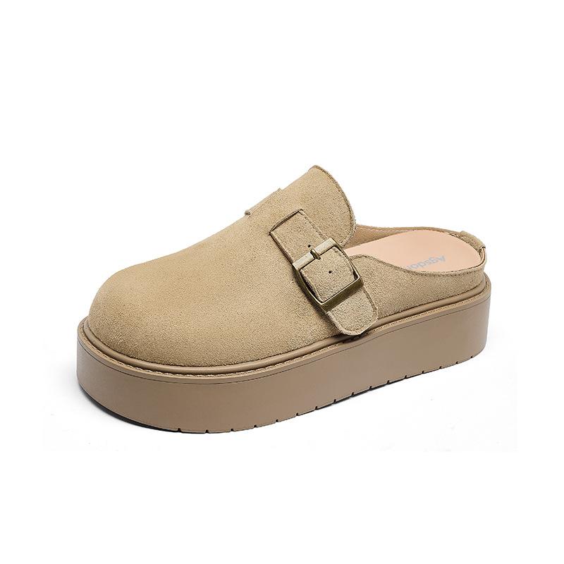 Augustus Deng Boken Half Slippers Women's 2025 New Summer Platform One-pedal Bag Head Slippers Wear Boken Shoes