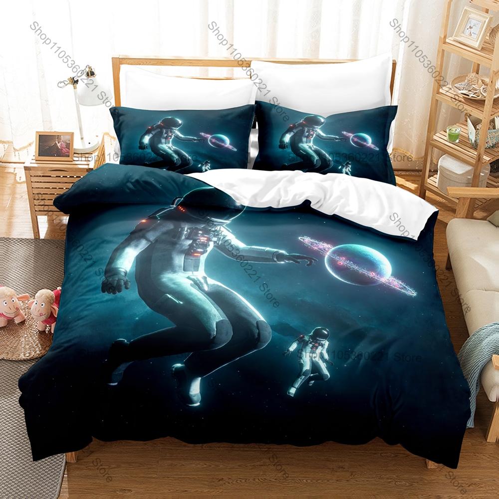 Cool Dreamy Fantasy Space Astronaut Nebula Planet Galaxy HD Print Bedding Set Duvet Cover + 2 Pillowcases Polyester Teen Room De