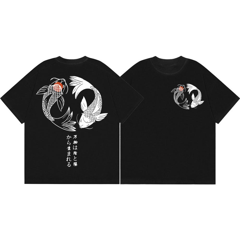 Japanese Koi Fish Graphic T Shirts Unisex Unisex Fashion Vintage Short Sleeve Tshirts Summer Casual Loose Cotton Tshirt Streetwear